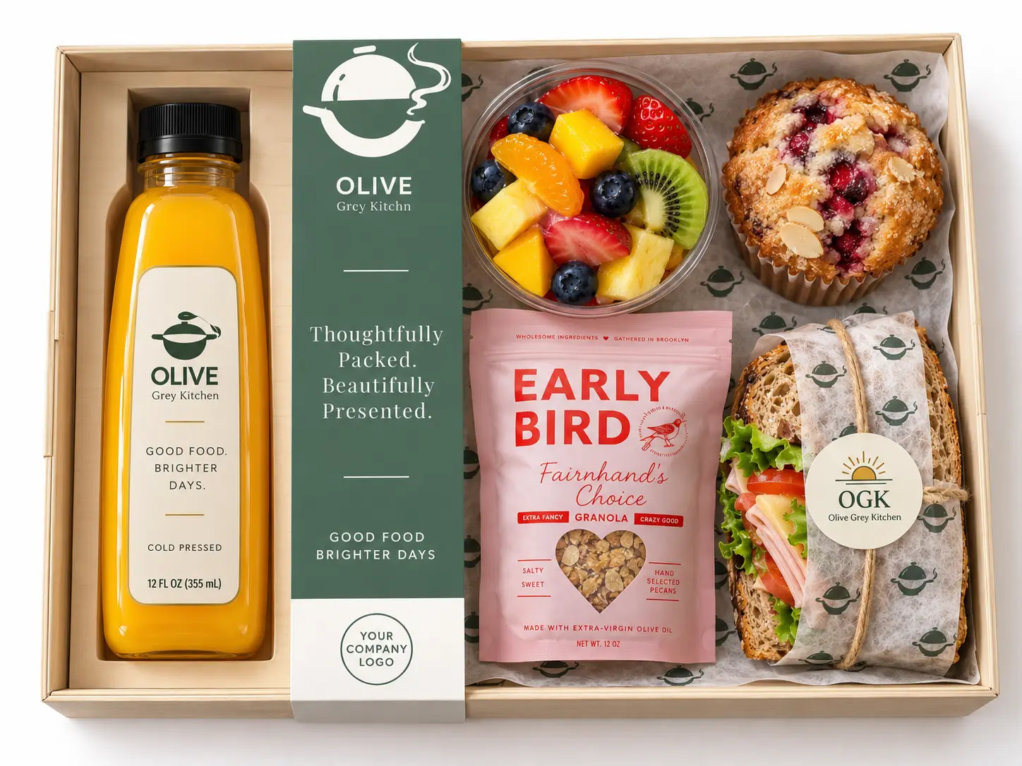 Breakfast box with a sleeve showing a space for your company logo