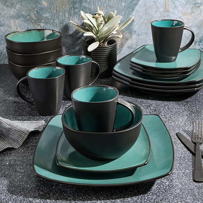 Dinnerware Set Teal/Black