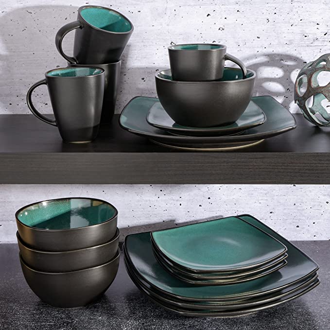 Dinnerware Set Teal/Black